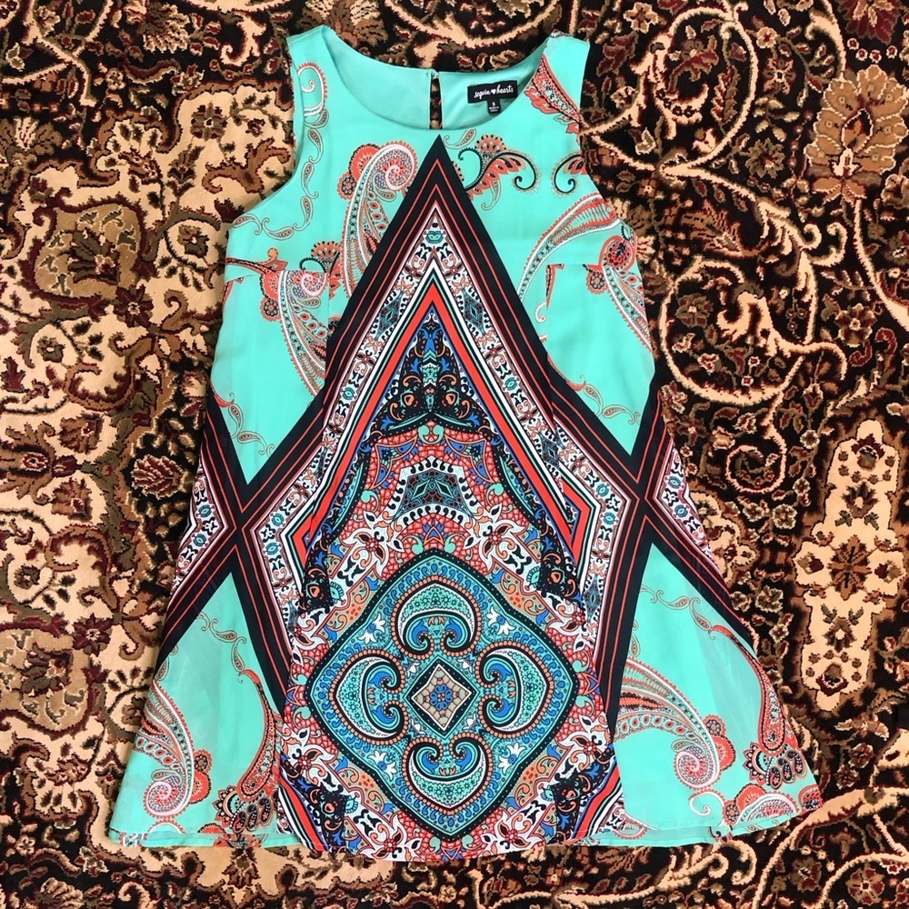 Sequin Hearts  Small Turquoise Orange Paisley sleeveless dress